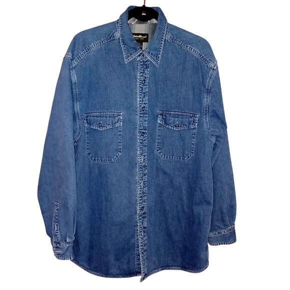 Eddie Bauer Shacket Vintage Jacket Mens Denim Size Large Tall Flannel Lining - Picture 4 of 11